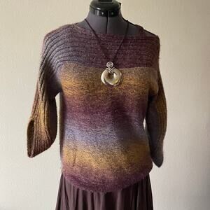 y2k boho whimsy purple brown stripe sweater three quarter sleeve vintage 2000's